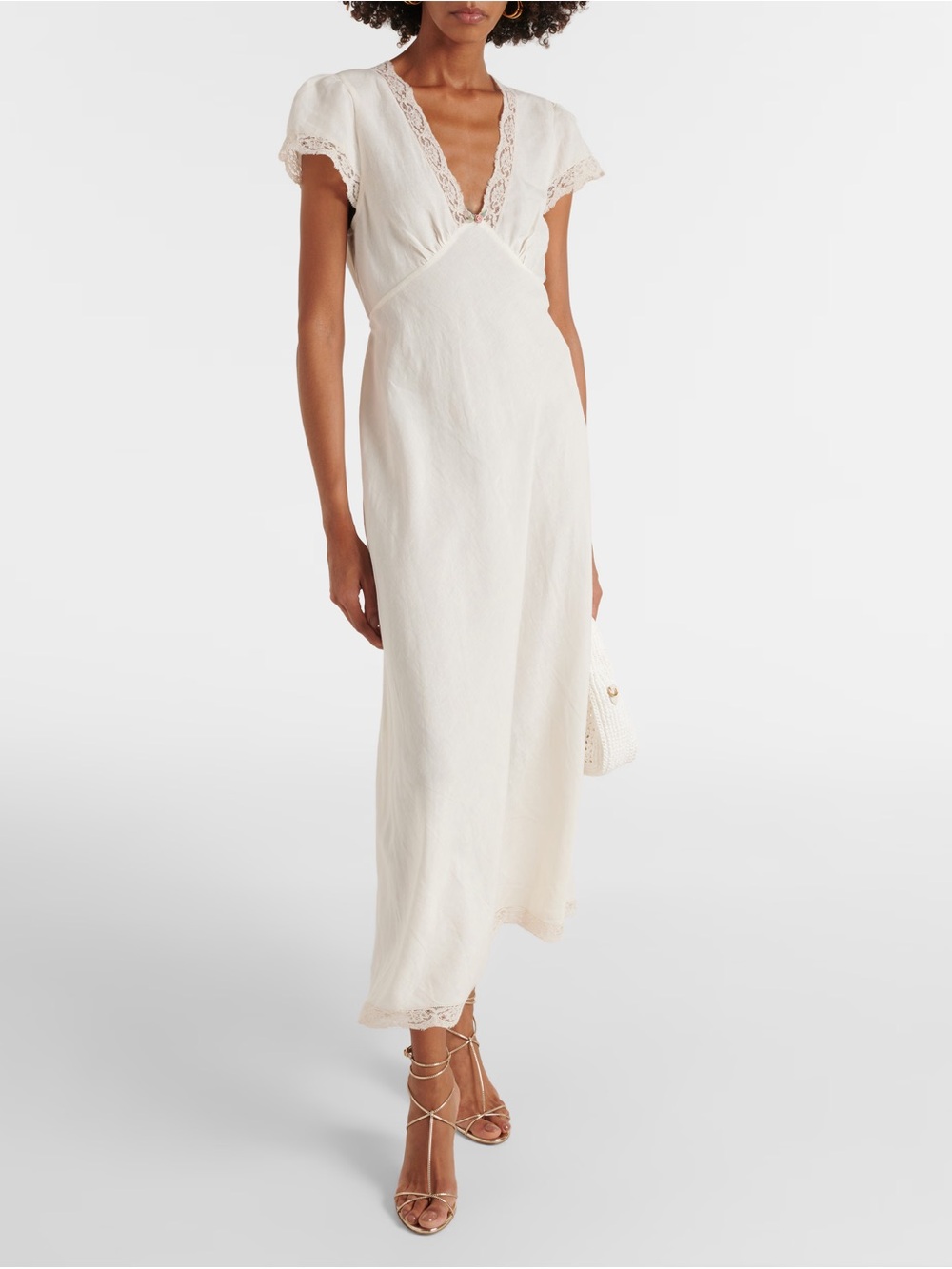 RIXO Cream Lace-Trim V-Neck Maxi Dress - Picture 2 of 6
